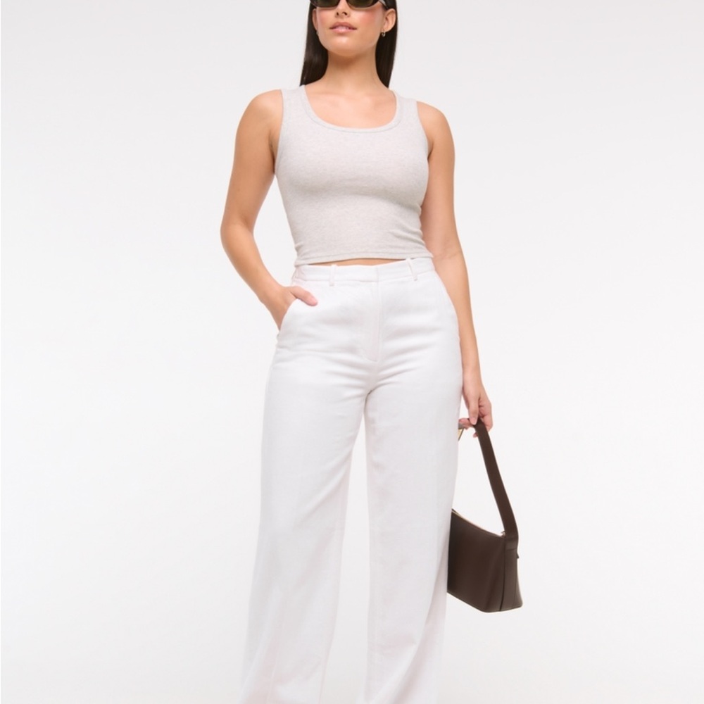 Abercrombie & Fitch Curve Love Tailored Linen-Blend Wide Leg Pant